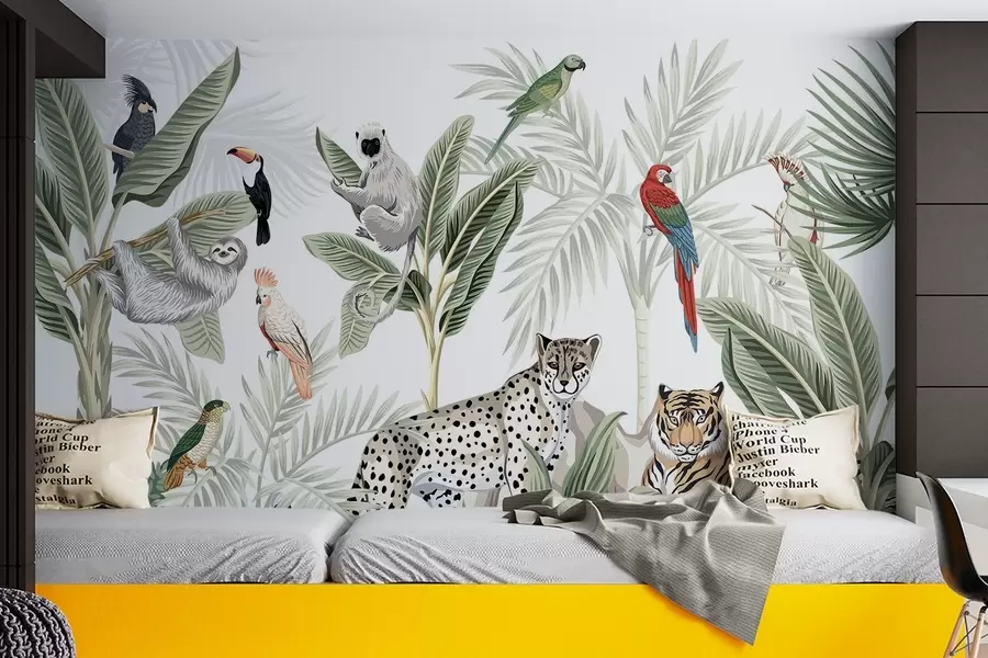 murales de pared Animales y aves de la selva w04268