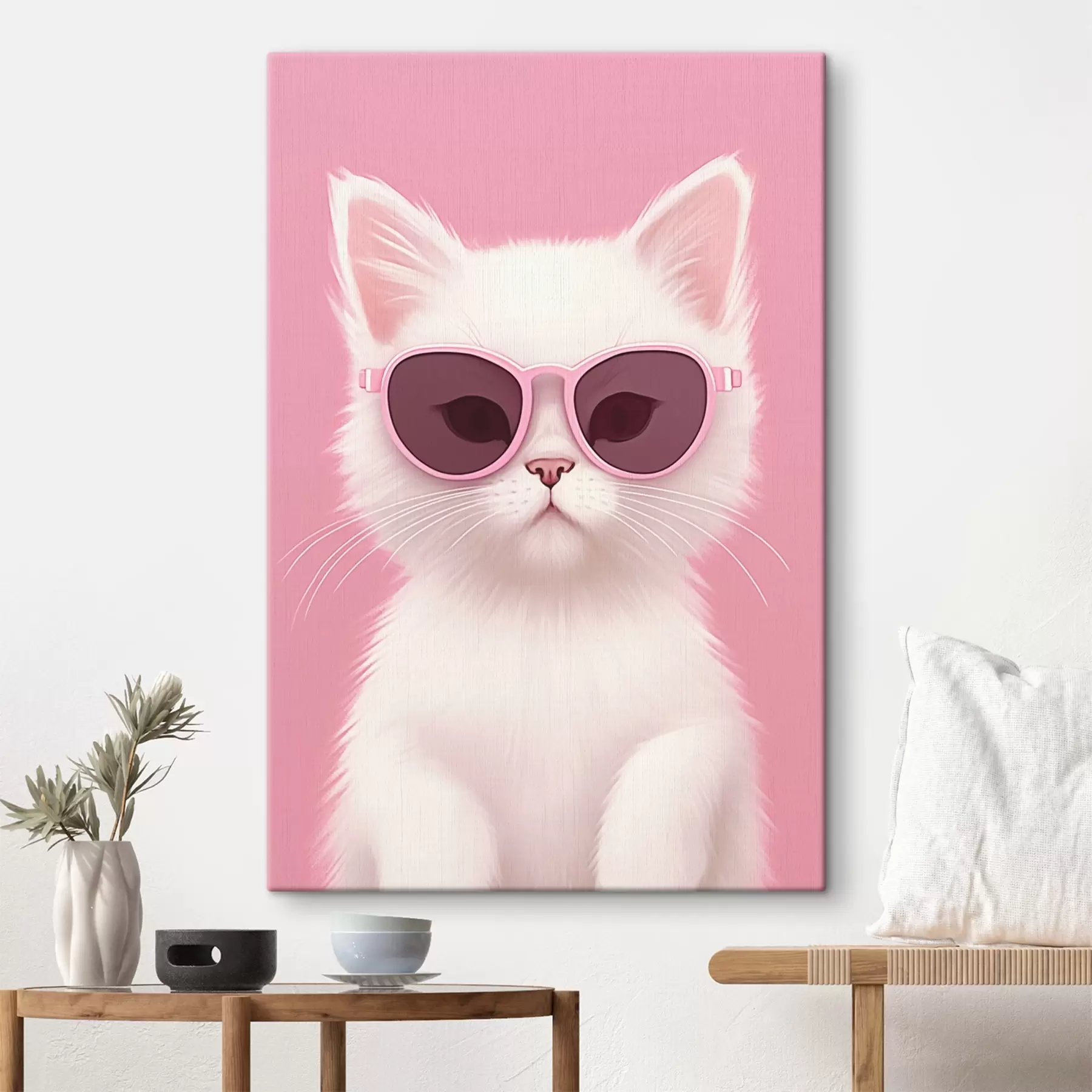murales de pared Gato blanco con gafas rosas s45145