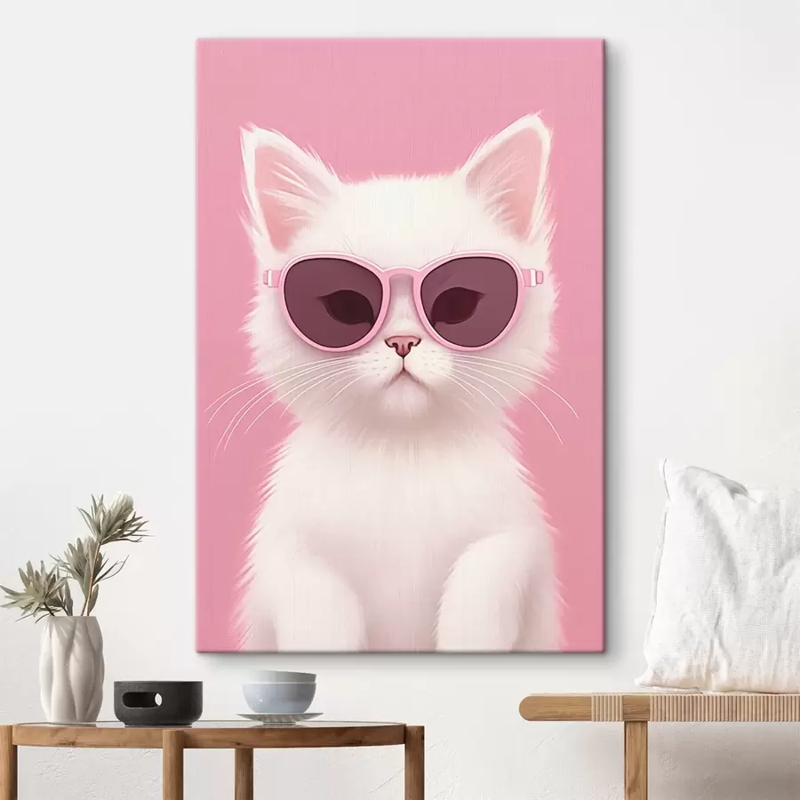 murales de pared Gato blanco con gafas rosas s45145