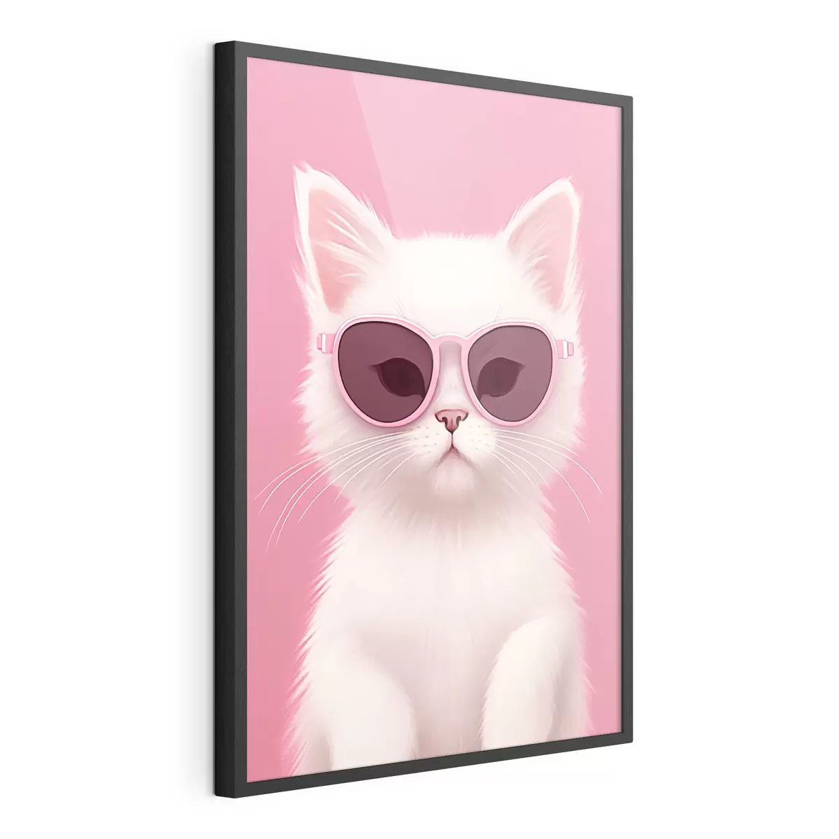 Poster Gato blanco con gafas rosas f45145