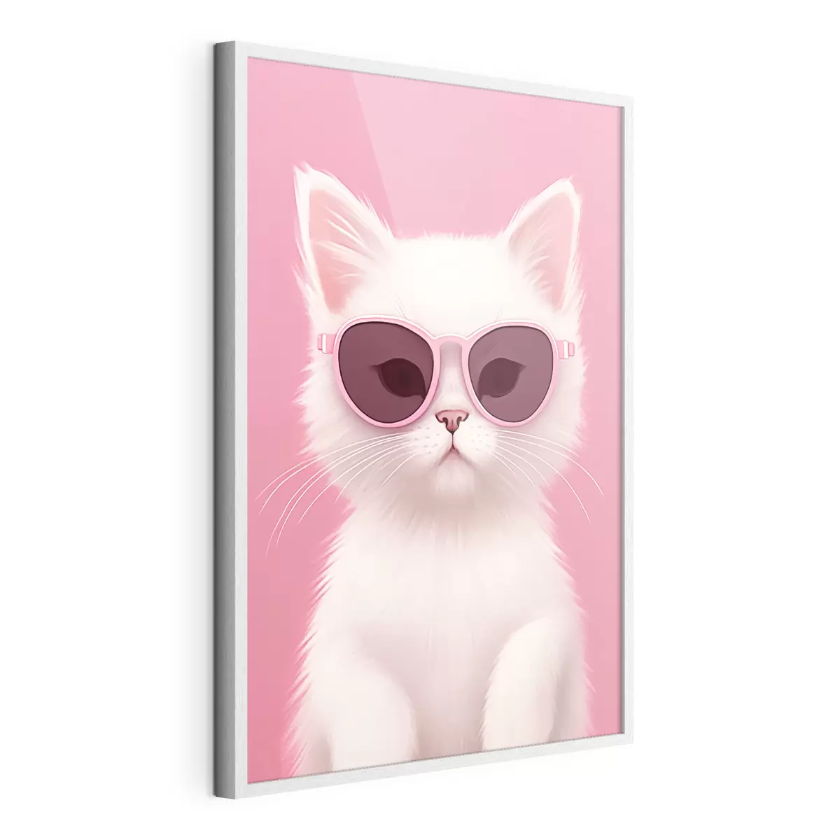 Poster Gato blanco con gafas rosas f45145