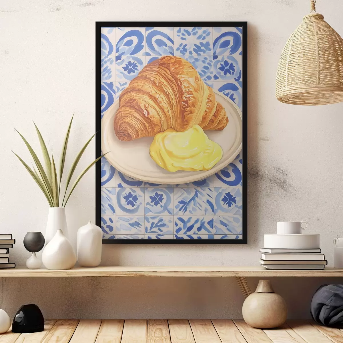 Poster Croissant con mantequilla en un plato f45146