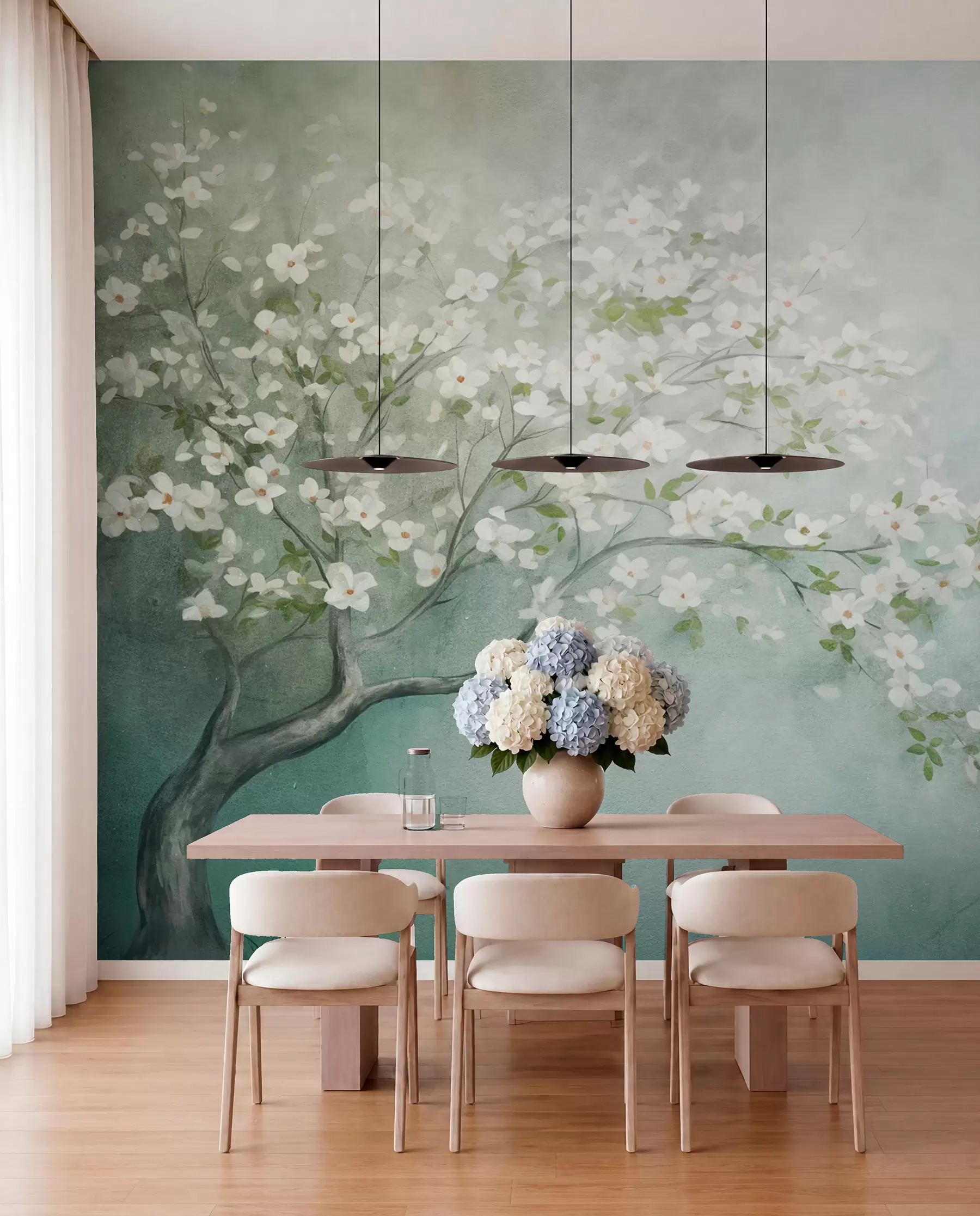 murales de pared Flor blanca sobre azul verdoso w09261