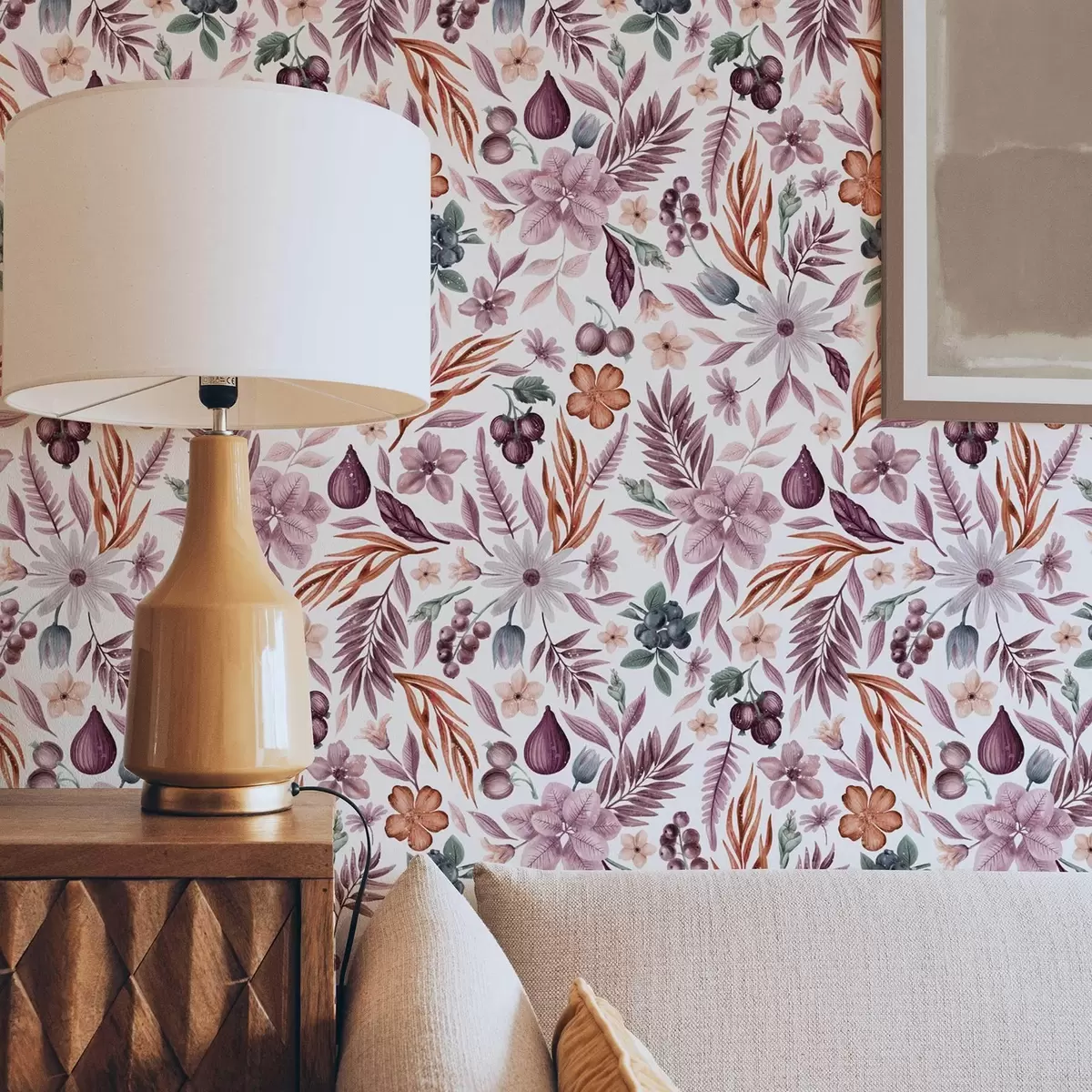 Papel pintado Bayas, flores y hojas brillantes en estilo acuarela a00298