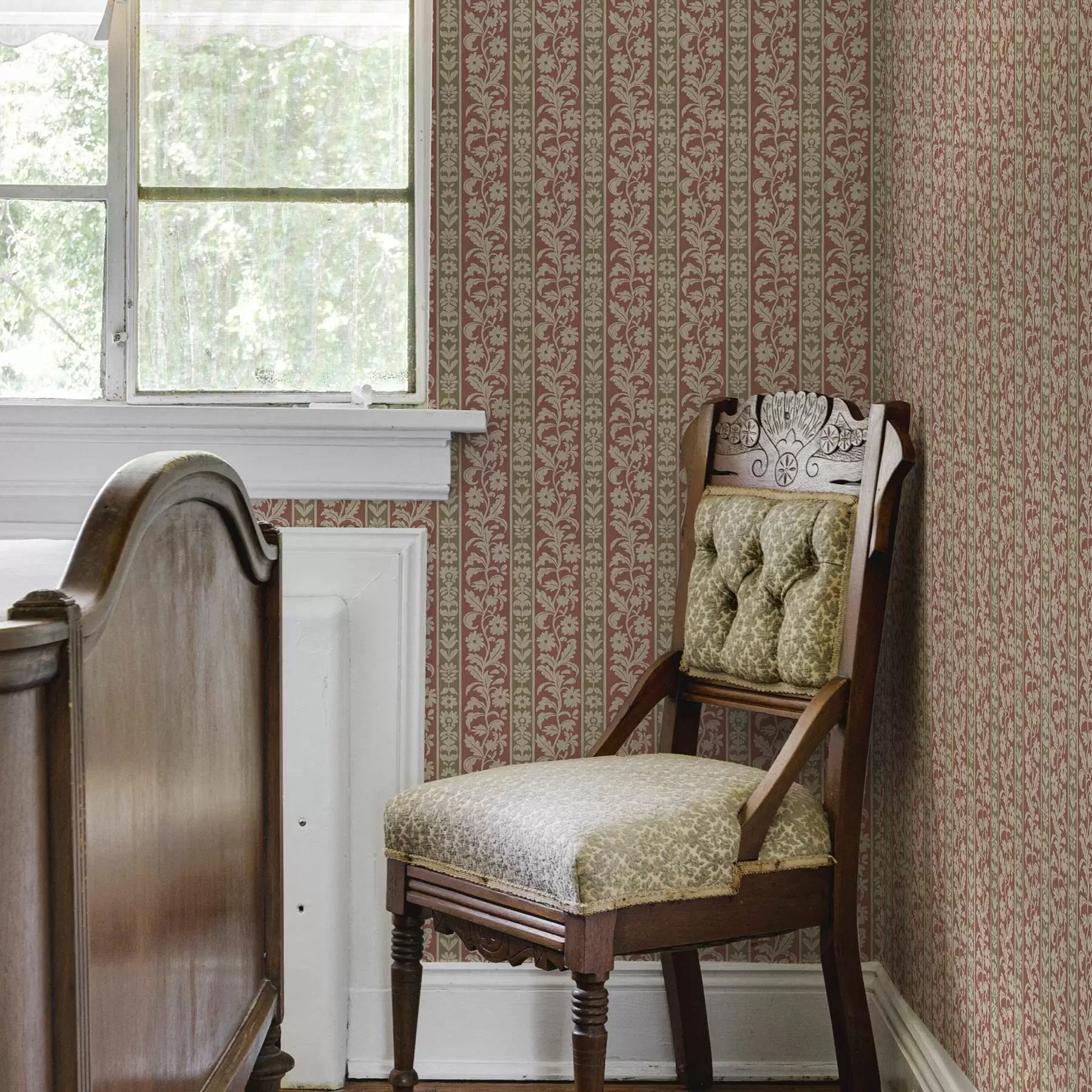 murales de pared Rayas verticales retro con estampado floral a00362