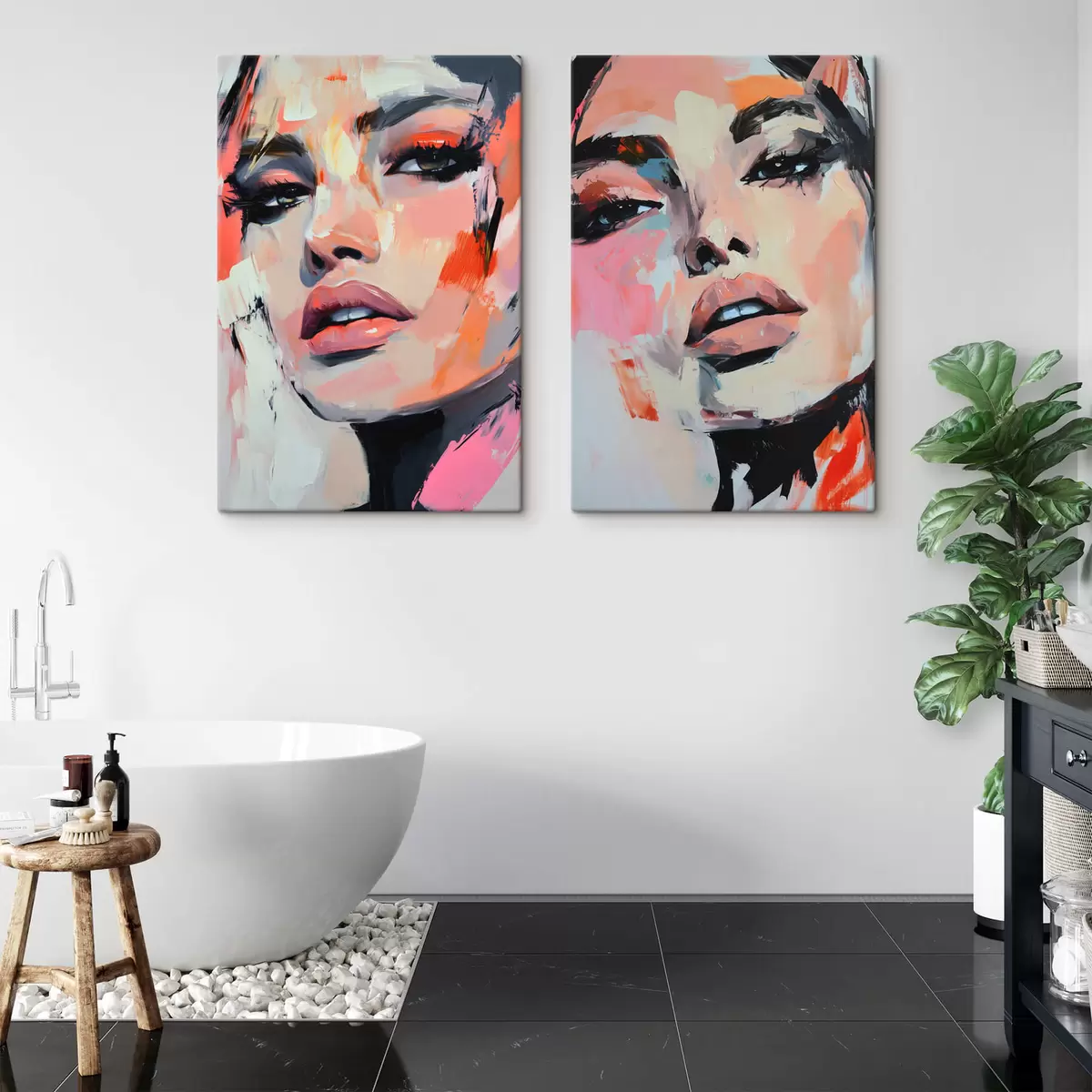 murales de pared Retratos de mujeres con trazos de imitación m00508