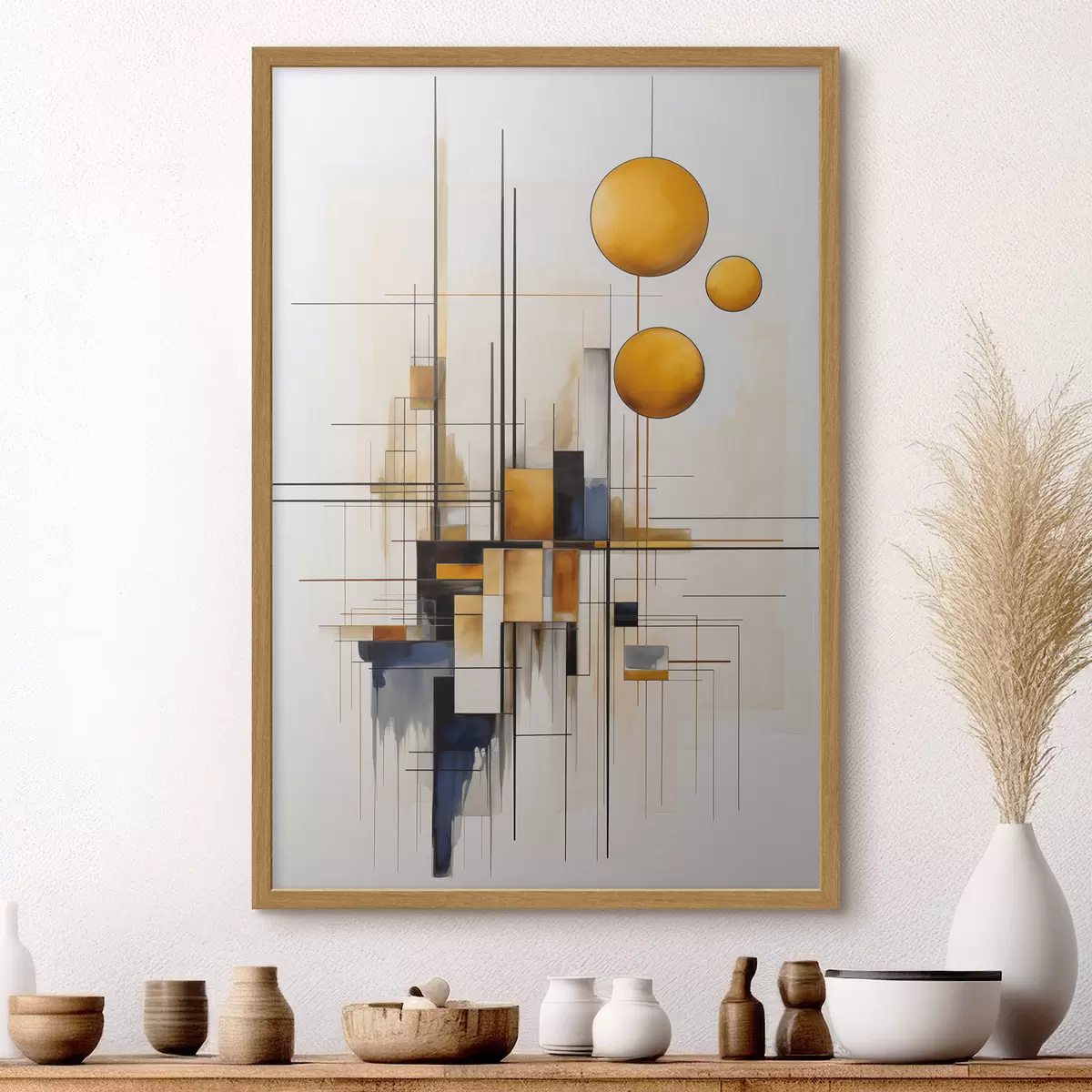 Poster Esferas y líneas en ocre f45159