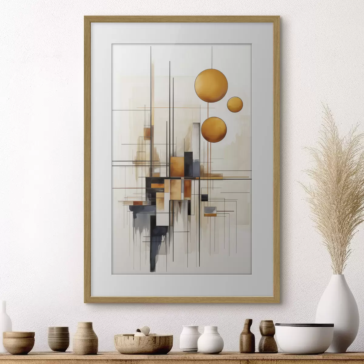 Poster Esferas y líneas en ocre f45159