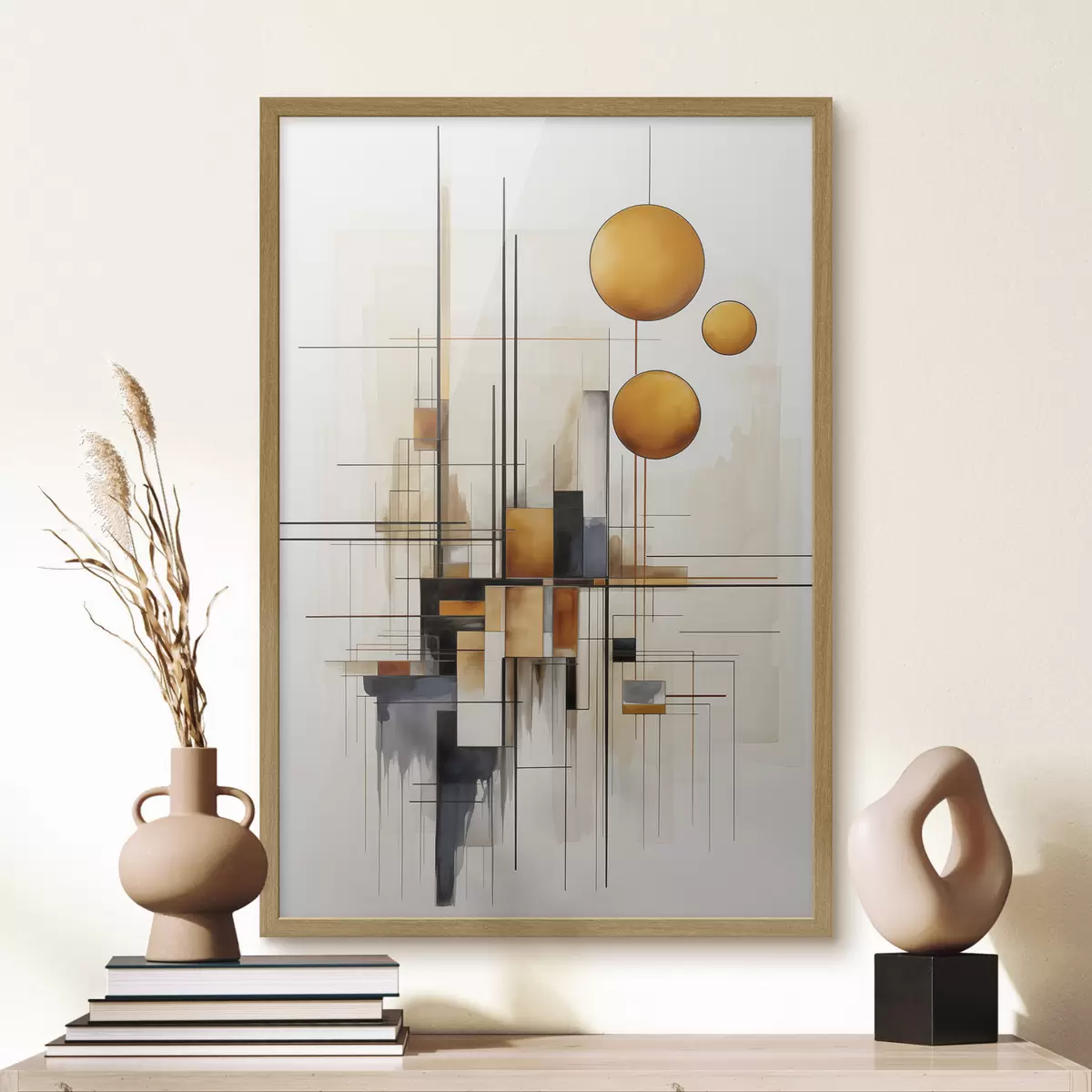 Poster Esferas y líneas en ocre f45159