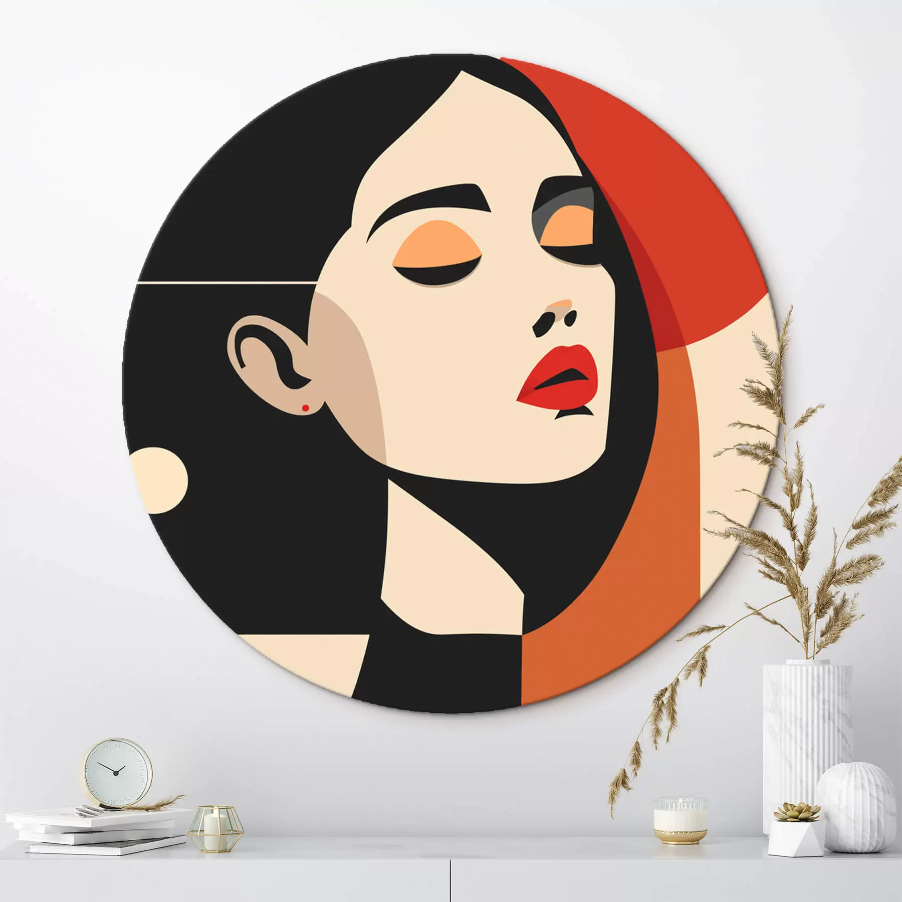 murales de pared Retrato abstracto de una mujer en estilo Bauhaus r45166