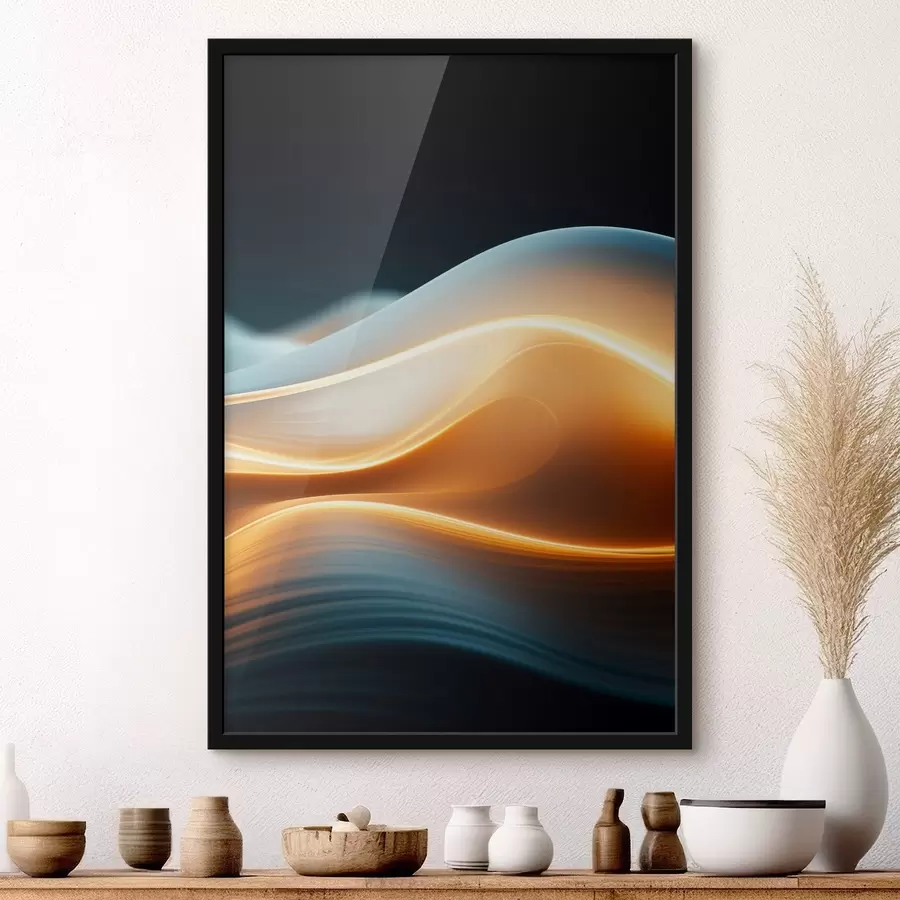 murales de pared Formas abstractas fluidas con líneas naranjas, curvas y líneas suaves, composición dinámica, fondo oscuro f45183