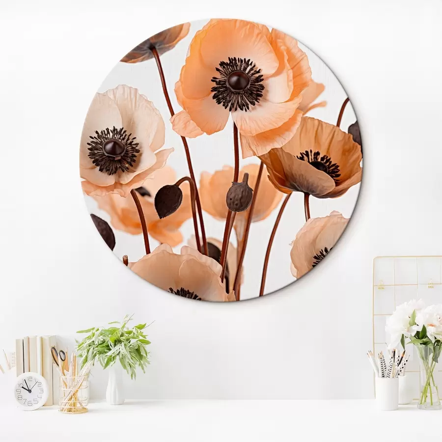 murales de pared Amapolas naranjas, flores secas sobre fondo claro, iluminación suave, pétalos delicados, arreglo floral r45168