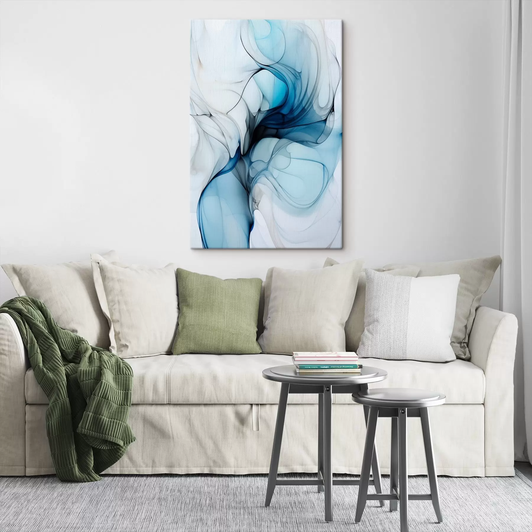 murales de pared Composición abstracta con líneas fluidas y pétalos translúcidos en tonos azul blanco y beige, imitación de tinta de alcohol s45178