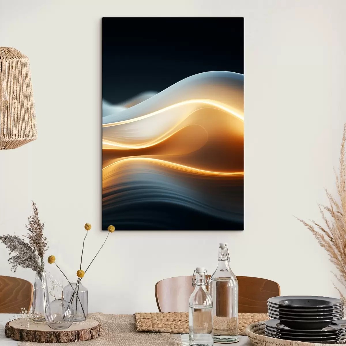 murales de pared Formas abstractas fluidas con líneas naranjas, curvas y líneas suaves, composición dinámica, fondo oscuro s45183