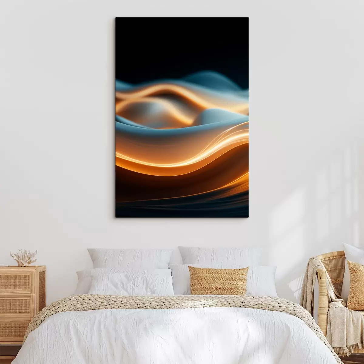 murales de pared Formas abstractas fluidas con líneas naranjas, curvas y líneas suaves, composición dinámica, fondo oscuro s45184