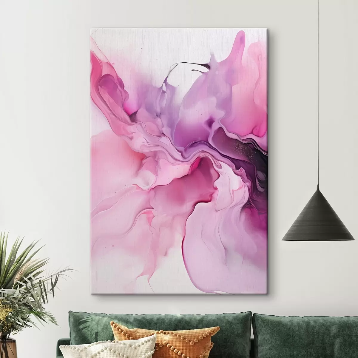 murales de pared Remolinos abstractos de color rosa, morado y negro se mezclan en una composición fluida y orgánica, creando una sensación de movimiento s45195