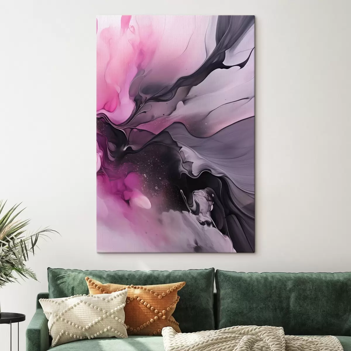 murales de pared Remolinos abstractos de color rosa, morado y negro se mezclan en una composición fluida y orgánica, creando una sensación de movimiento s45196