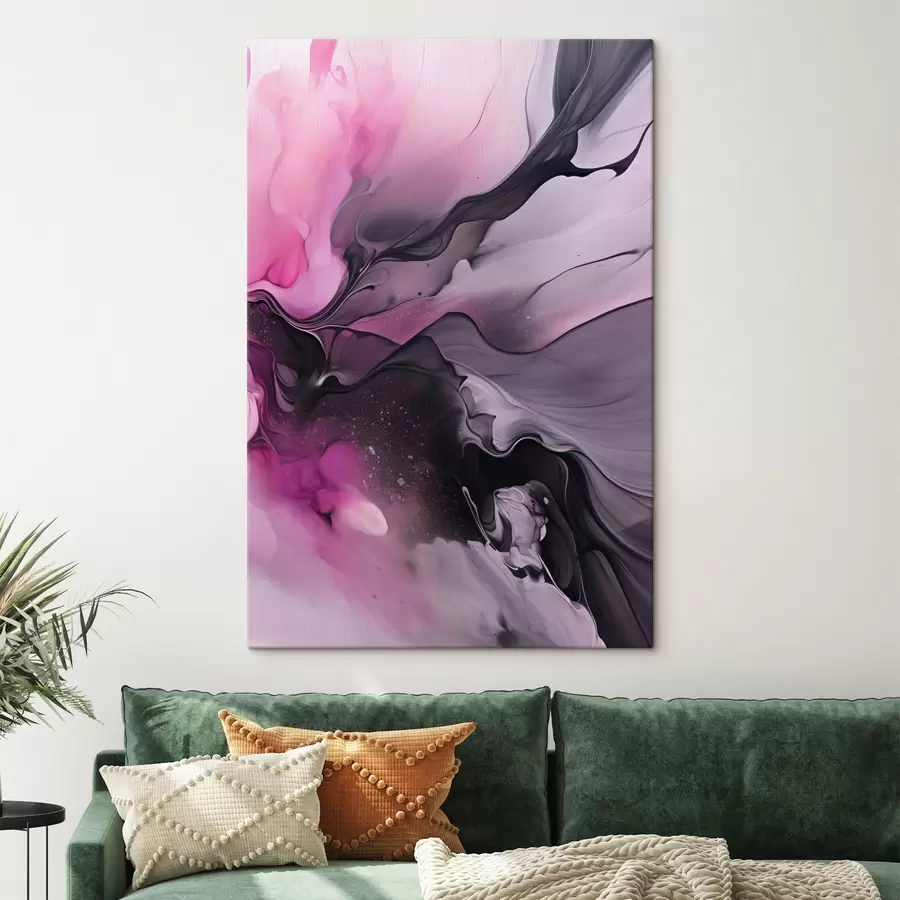 murales de pared Remolinos abstractos de color rosa, morado y negro se mezclan en una composición fluida y orgánica, creando una sensación de movimiento s45196