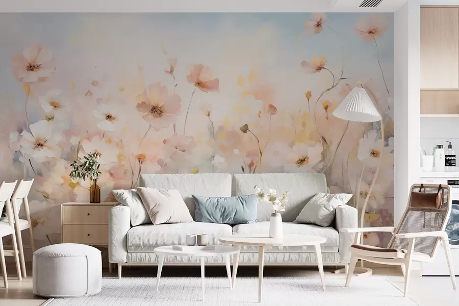 murales de pared Flores silvestres en tonos pastel en estilo acuarela w09280