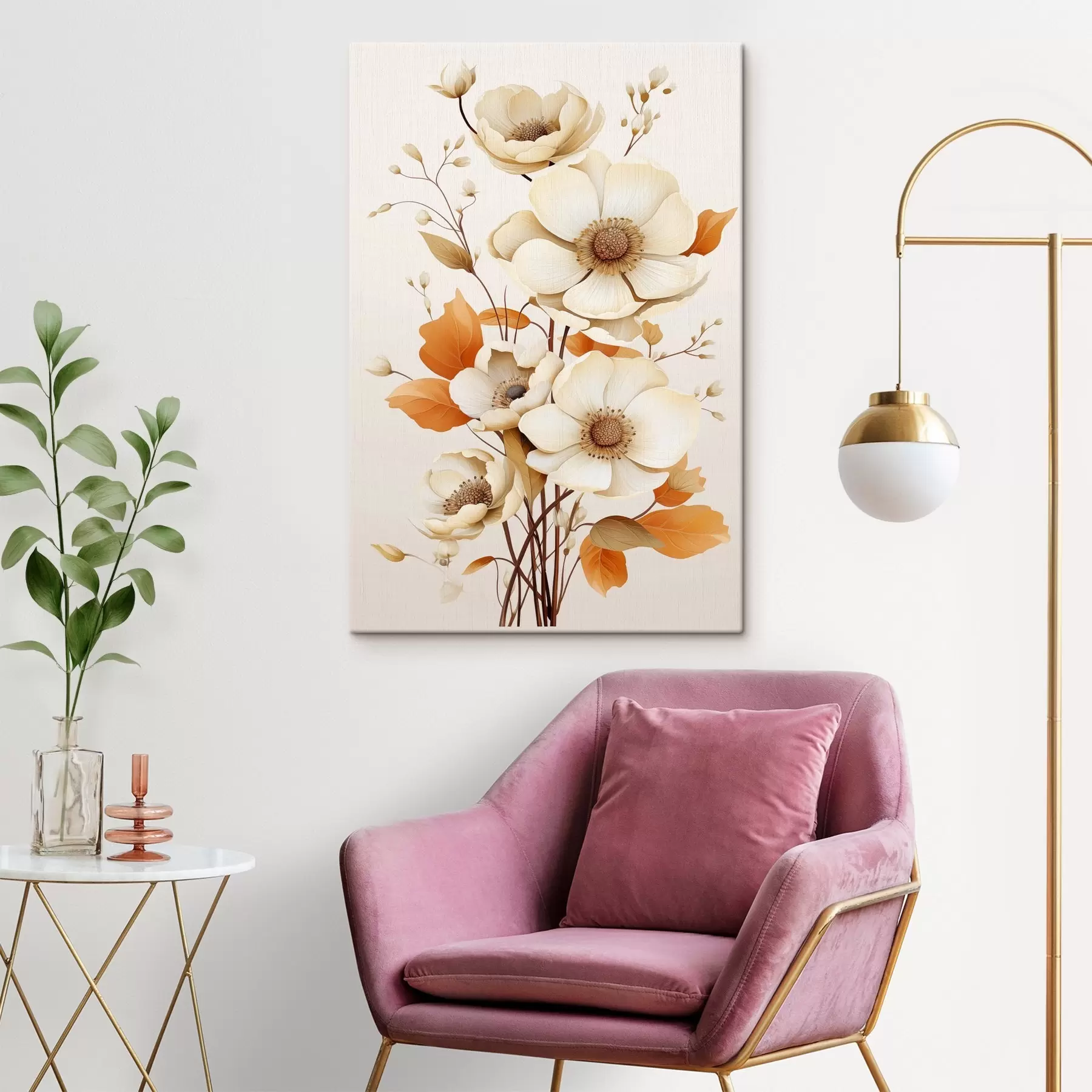 murales de pared Flores claras sobre fondo beige s44549