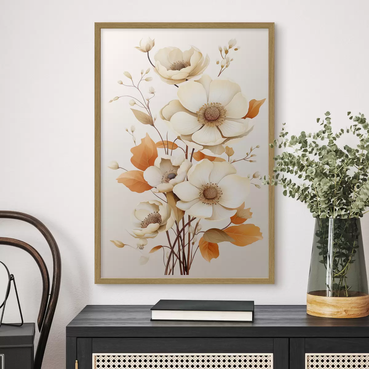 Poster Flores claras sobre fondo beige f44549