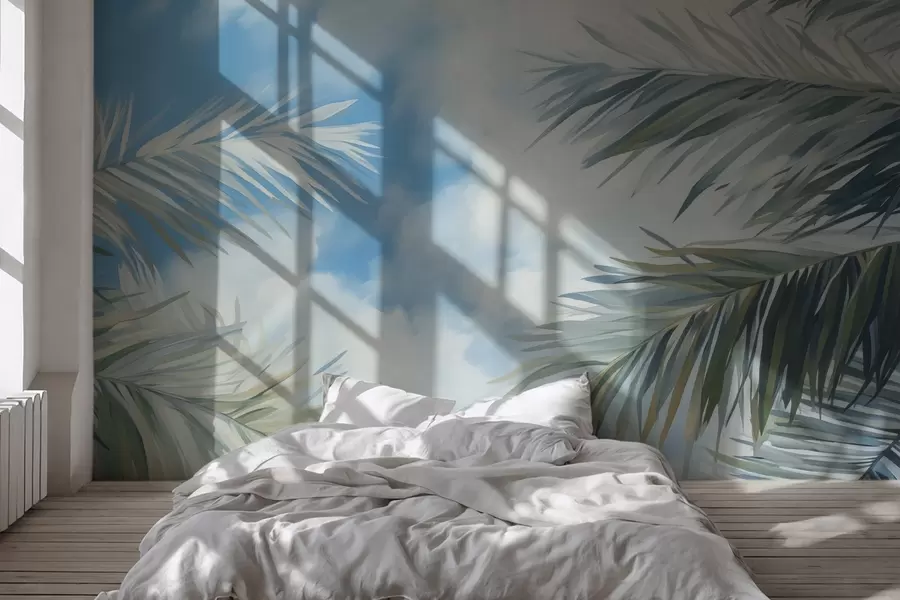 murales de pared Hojas de palmera contra el cielo w04361