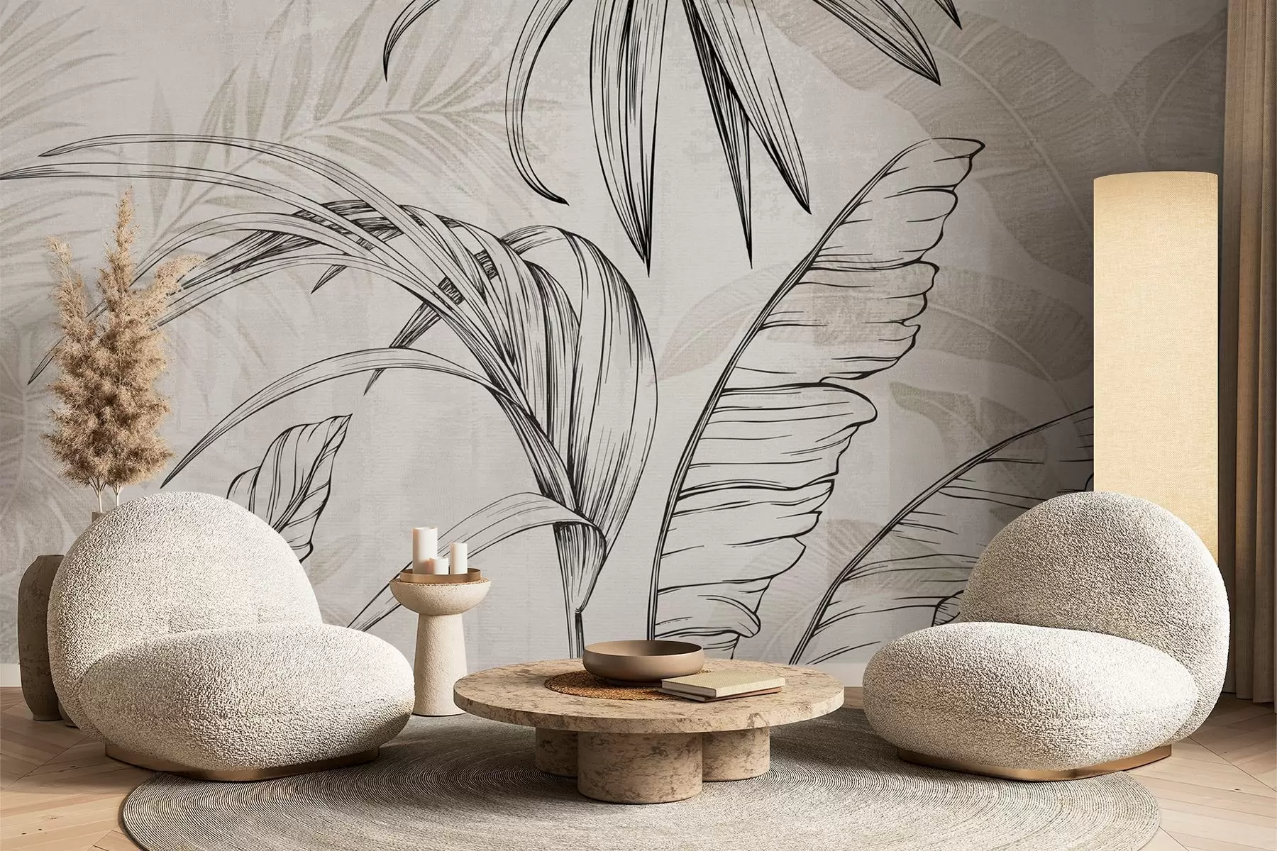 murales de pared Hojas sobre fondo con imitación de desenfoque y textura w04362