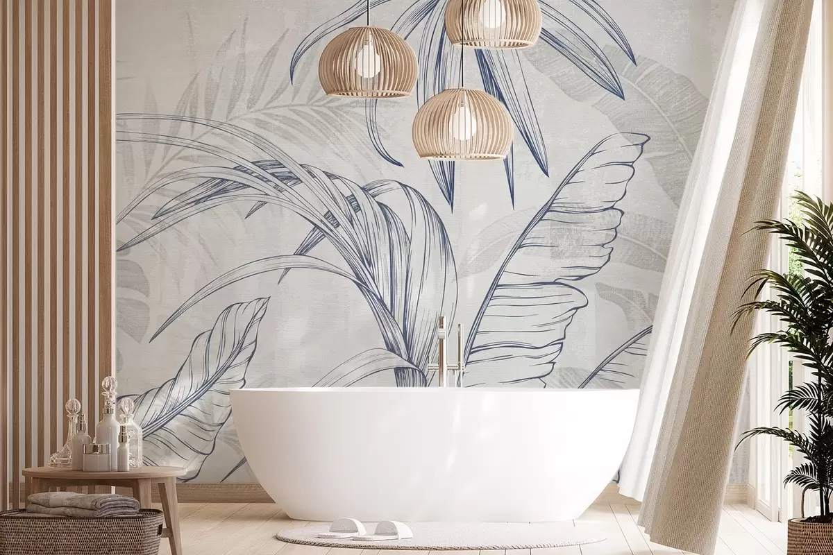 murales de pared Hojas sobre fondo con imitación de desenfoque y textura w04362v1