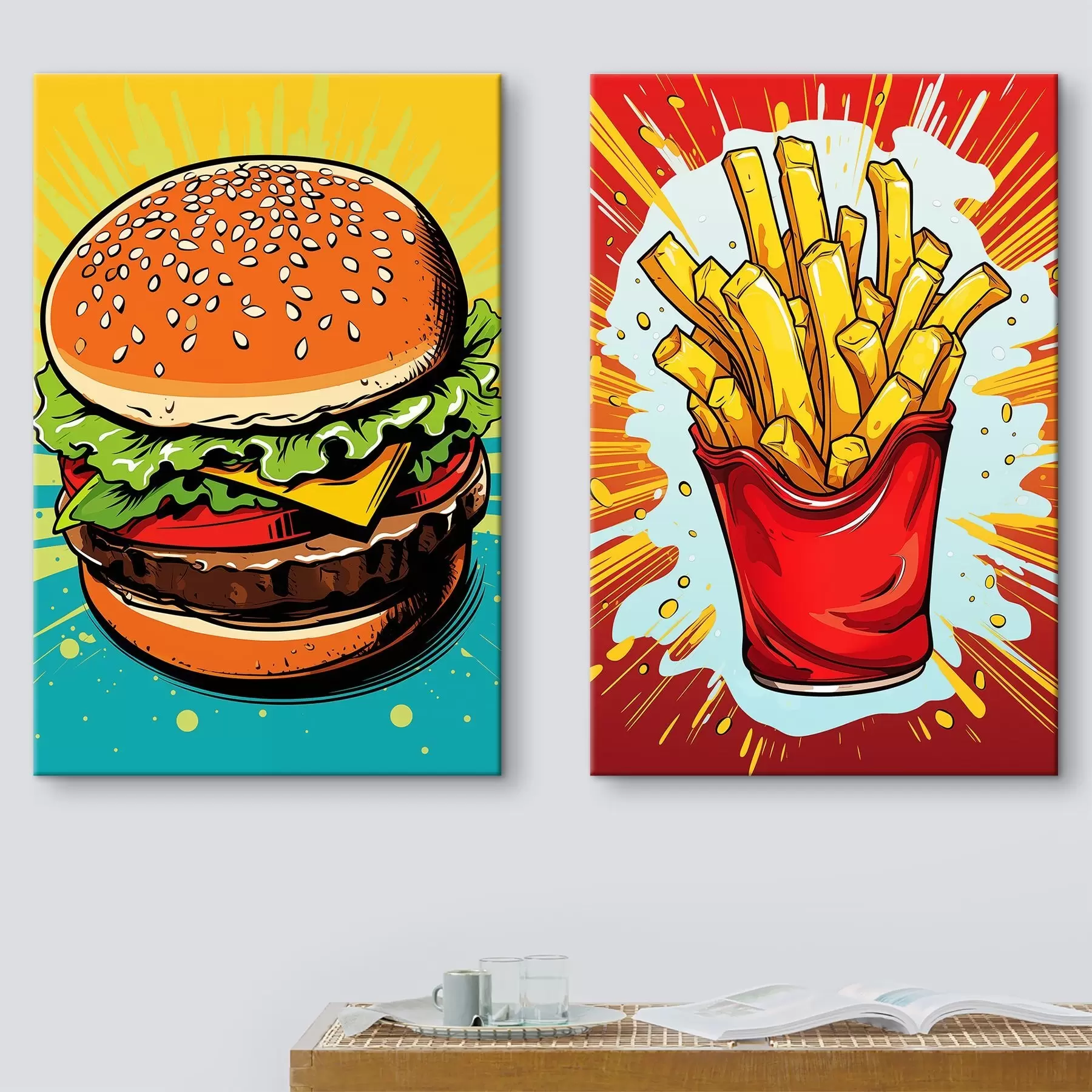 murales de pared Patatas fritas y hamburguesa m00556
