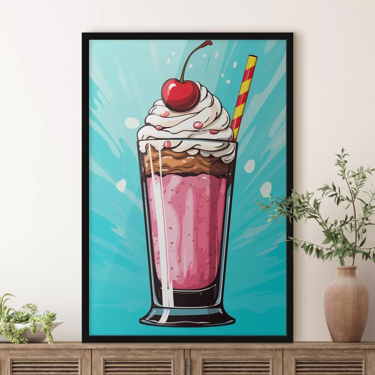 Poster Batido de fresa con cerezas f45273