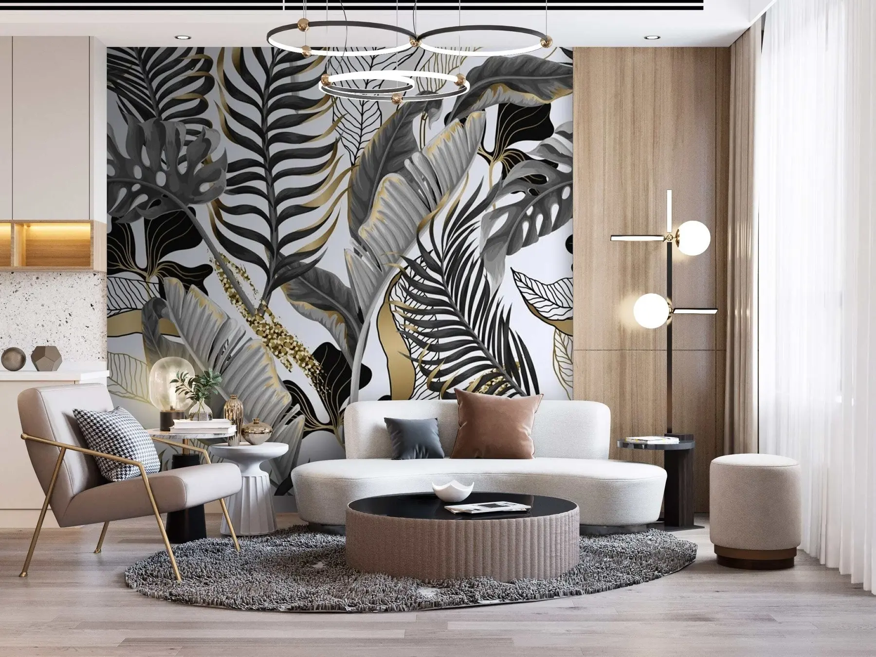 murales de pared Hojas tropicales grises sobre fondo blanco u71888