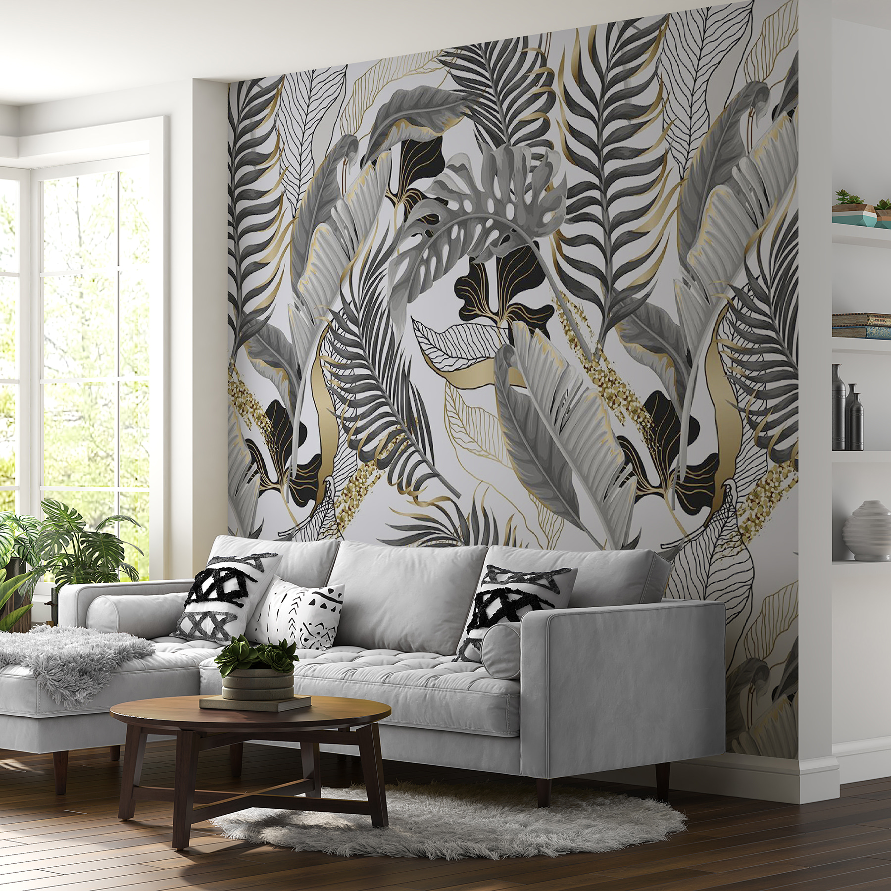 Vinilos Pared Fotomural Hojas Tropicales - 350x256 Cm, Papel No Tejido,  Blanco Y Verde, Decoración Moderna De Pared Papel Pintado No Tejido  Decoración Pared Moderna, image size:1800x1800