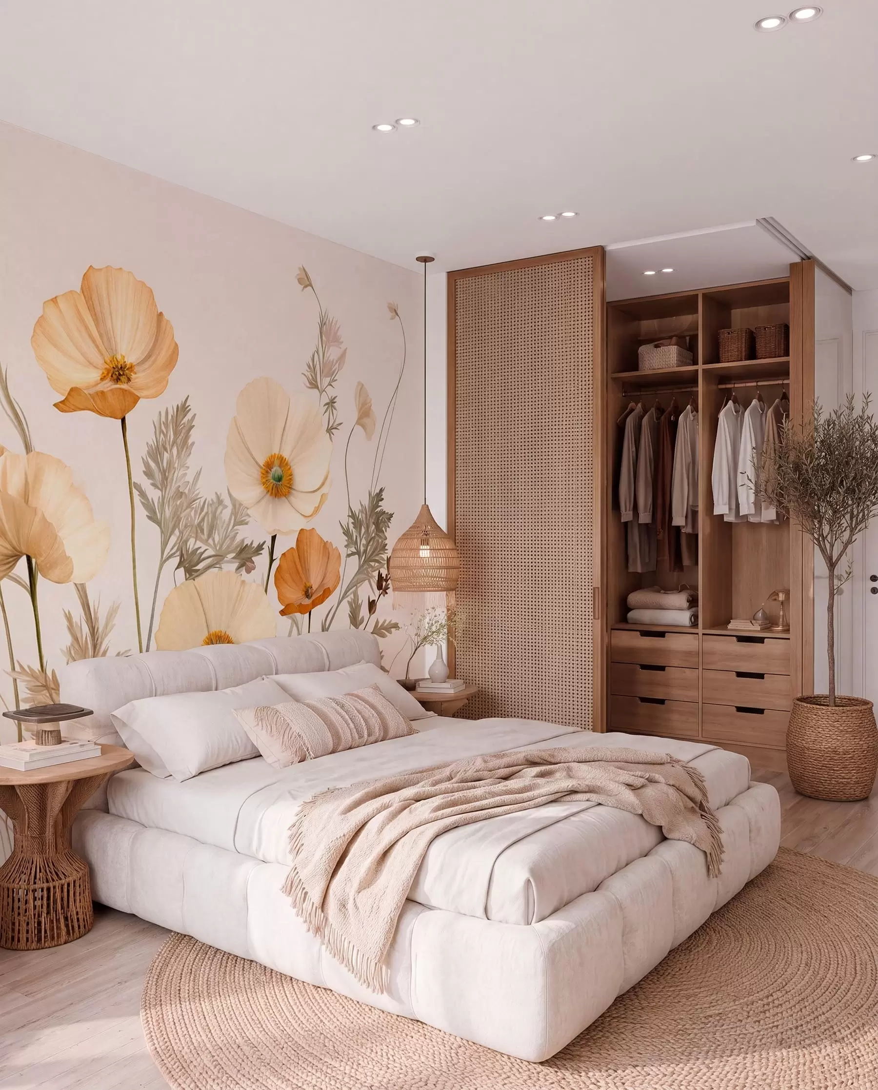 murales de pared Amapolas en ocre y marfil w09293