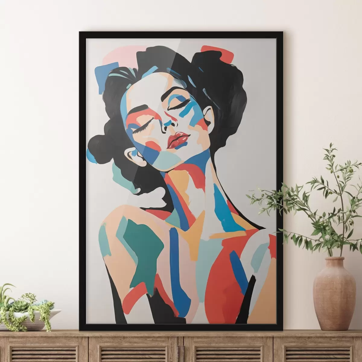 Poster Retrato abstracto de una mujer con imitación de pinceladas f45234