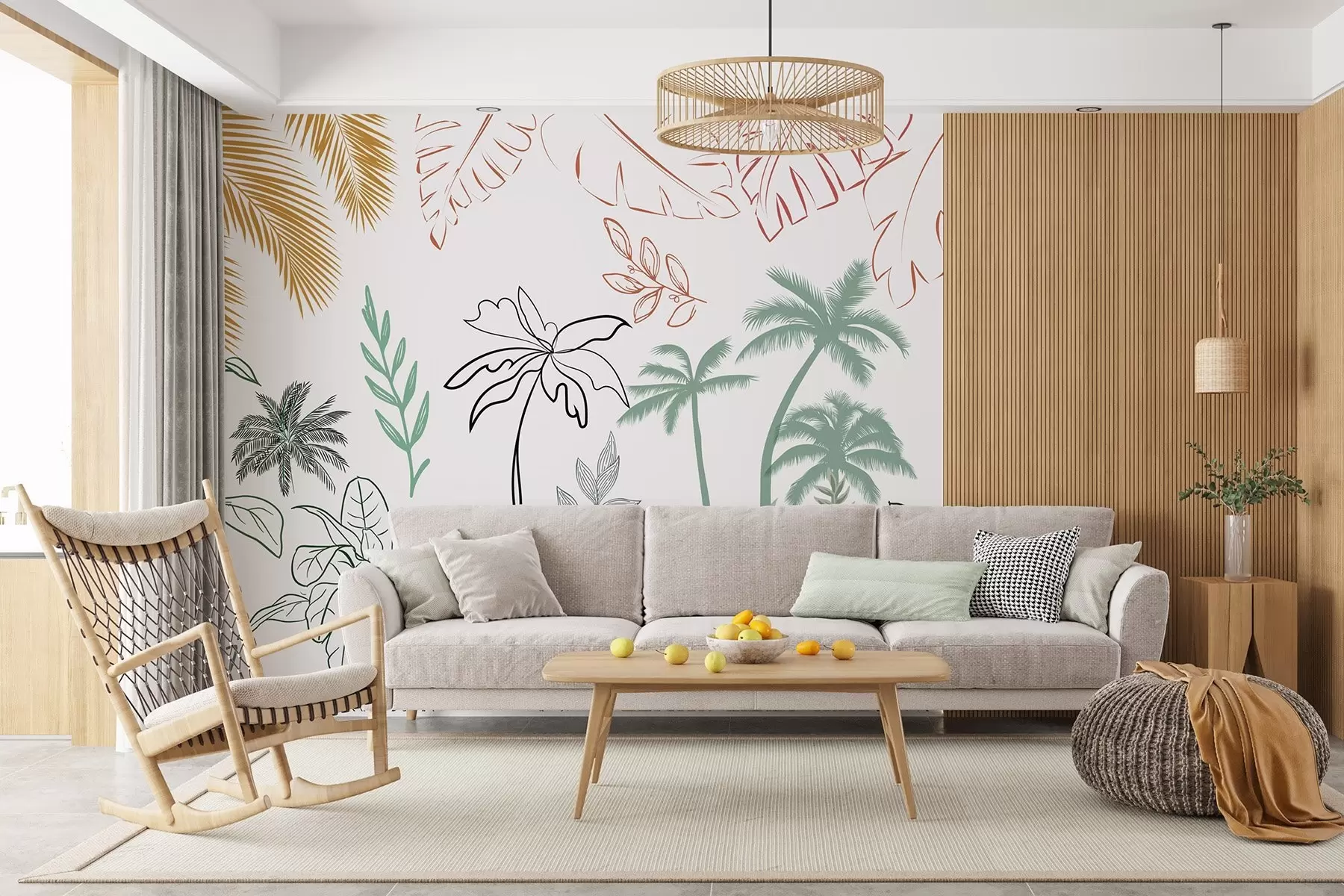 murales de pared Hojas tropicales en estilo gráfico w04332