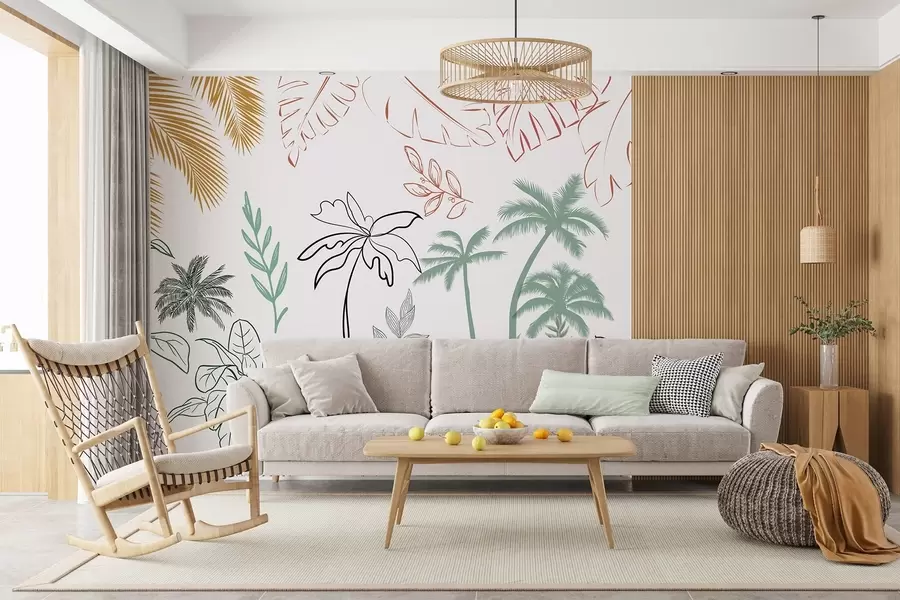 murales de pared Hojas tropicales en estilo gráfico w04332