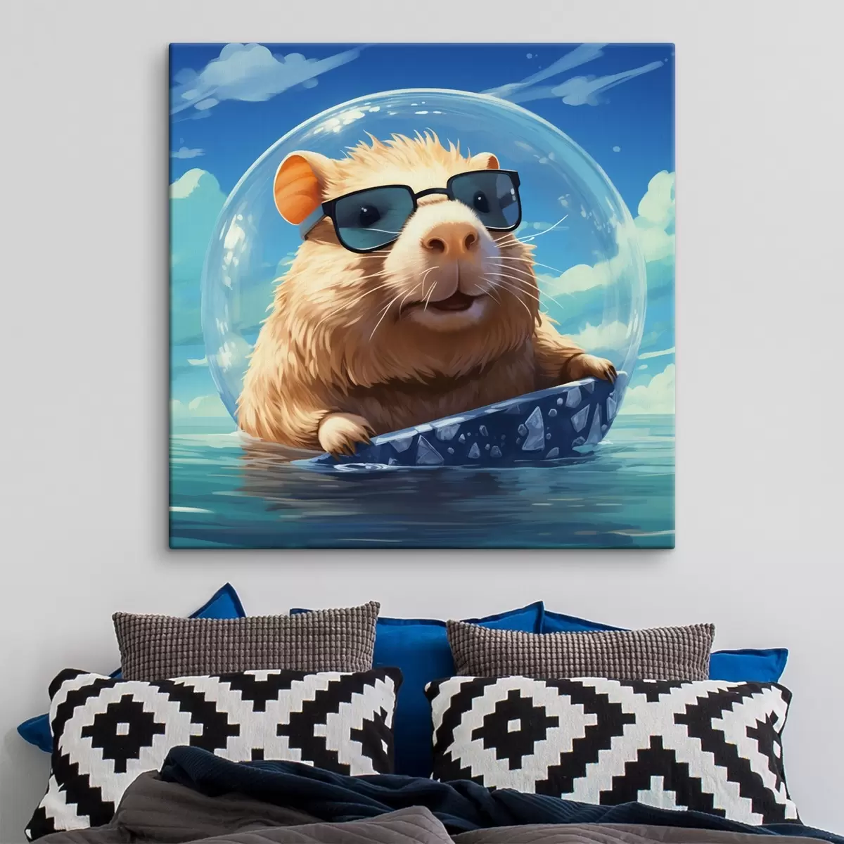 murales de pared Alegre carpincho en una burbuja transparente sobre el agua s45029