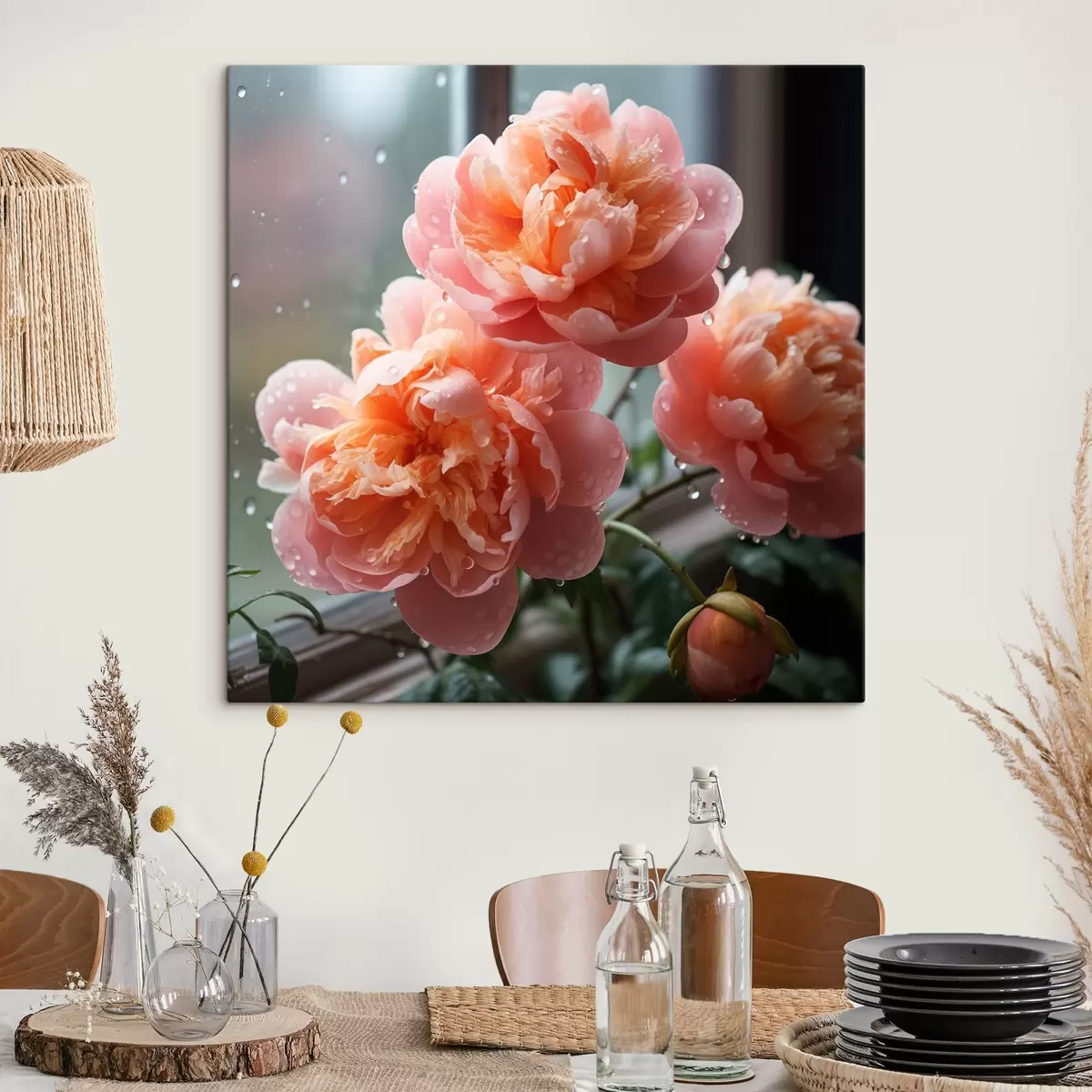 murales de pared Tres peonías con rocío a la luz de la mañana s45033