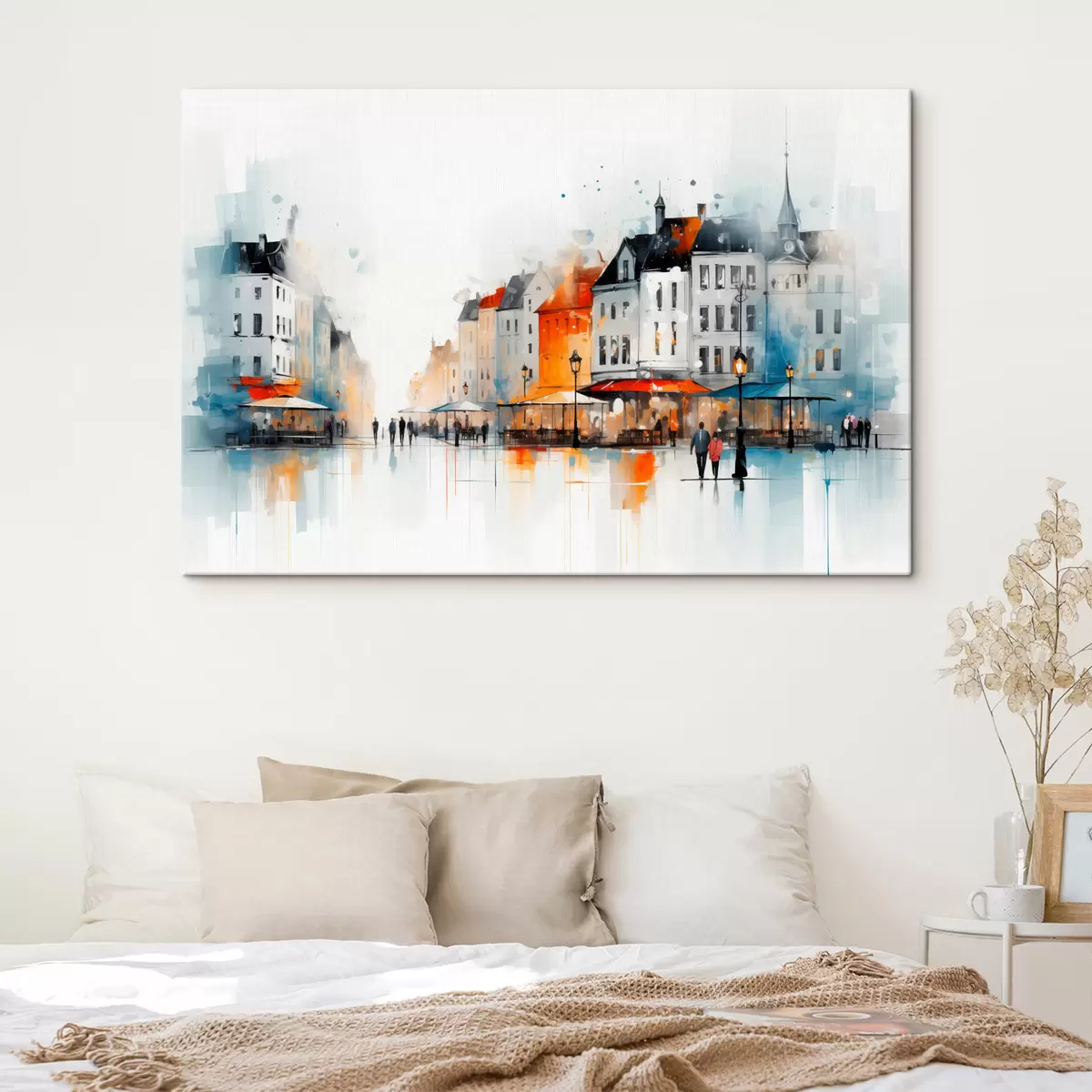 murales de pared Escena callejera con edificios y personas en estilo artístico s45050