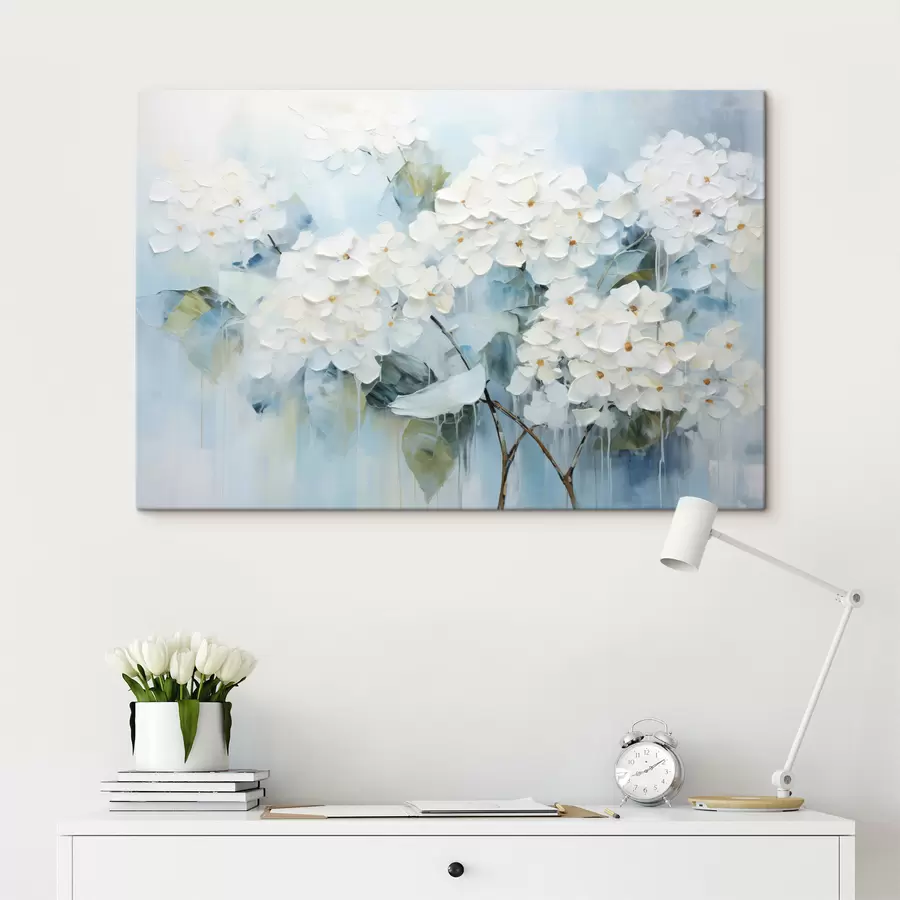 murales de pared Hortensias blancas en flor al óleo s45051