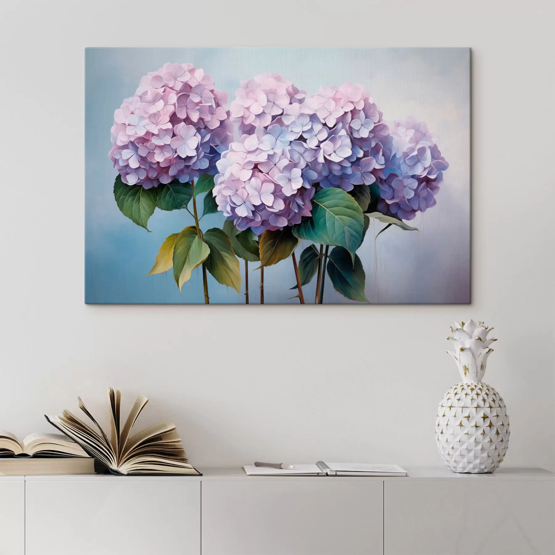 murales de pared Hortensias rosas y lilas en estilo pictórico s45055