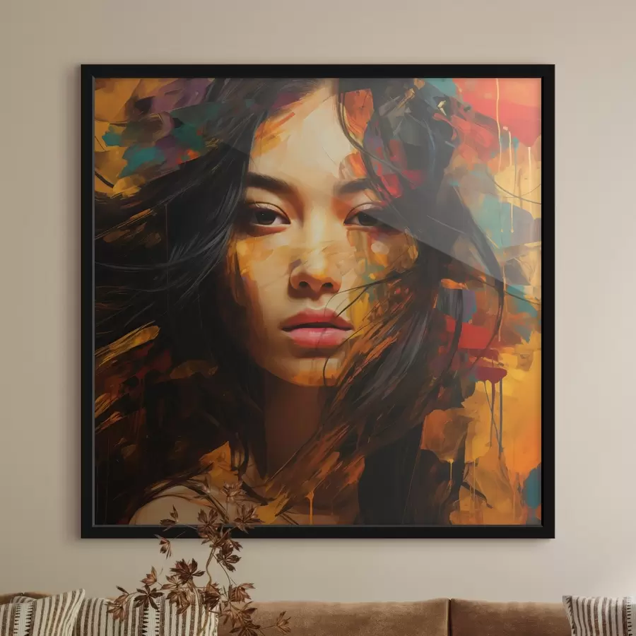 murales de pared Retrato de una mujer en estilo de arte abstracto f45039