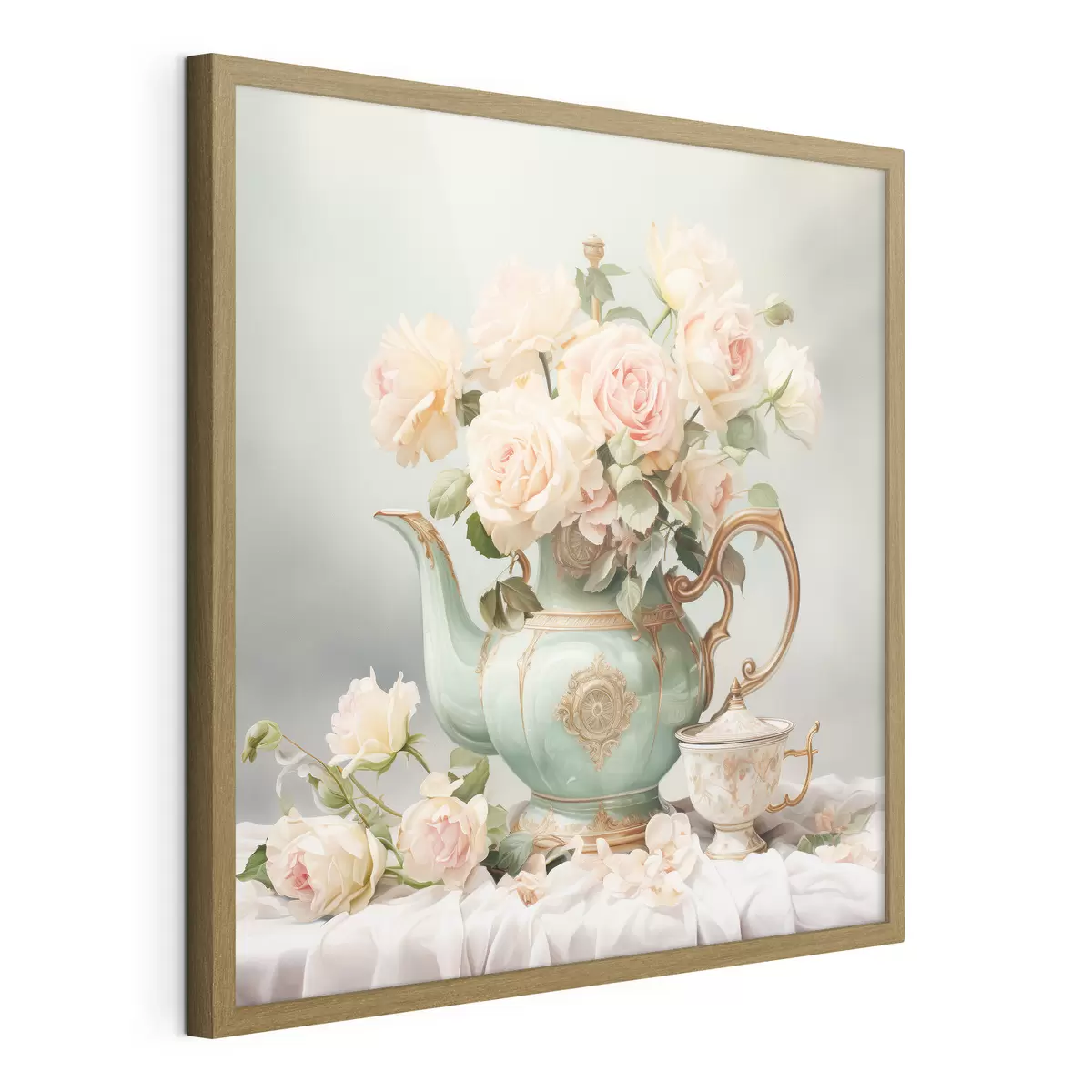 Poster Naturaleza muerta con delicadas rosas en un juego de té f45045