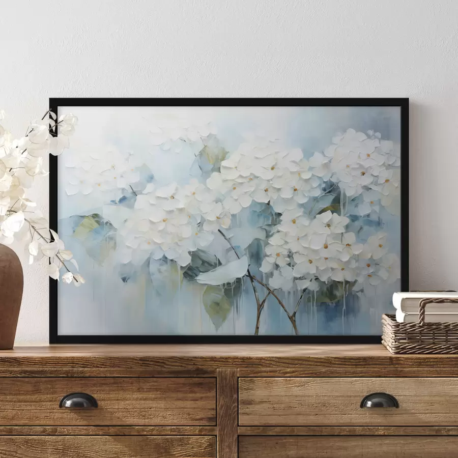 murales de pared Hortensias blancas en flor al óleo f45051