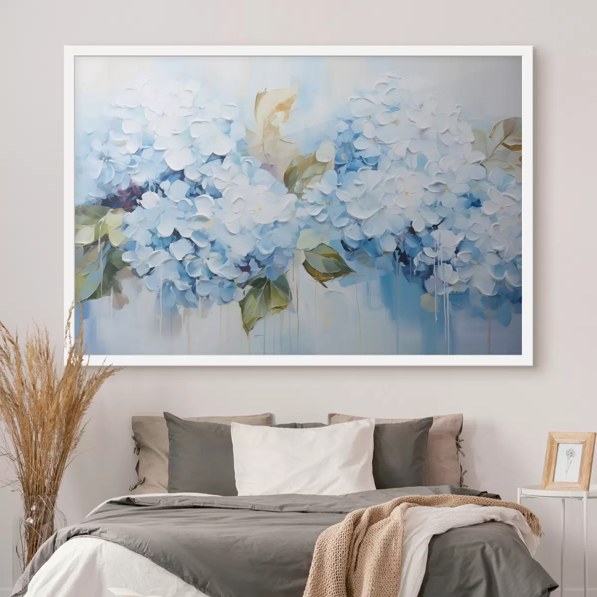 Poster Hortensias al pastel en técnica de pintura volumétrica f45052