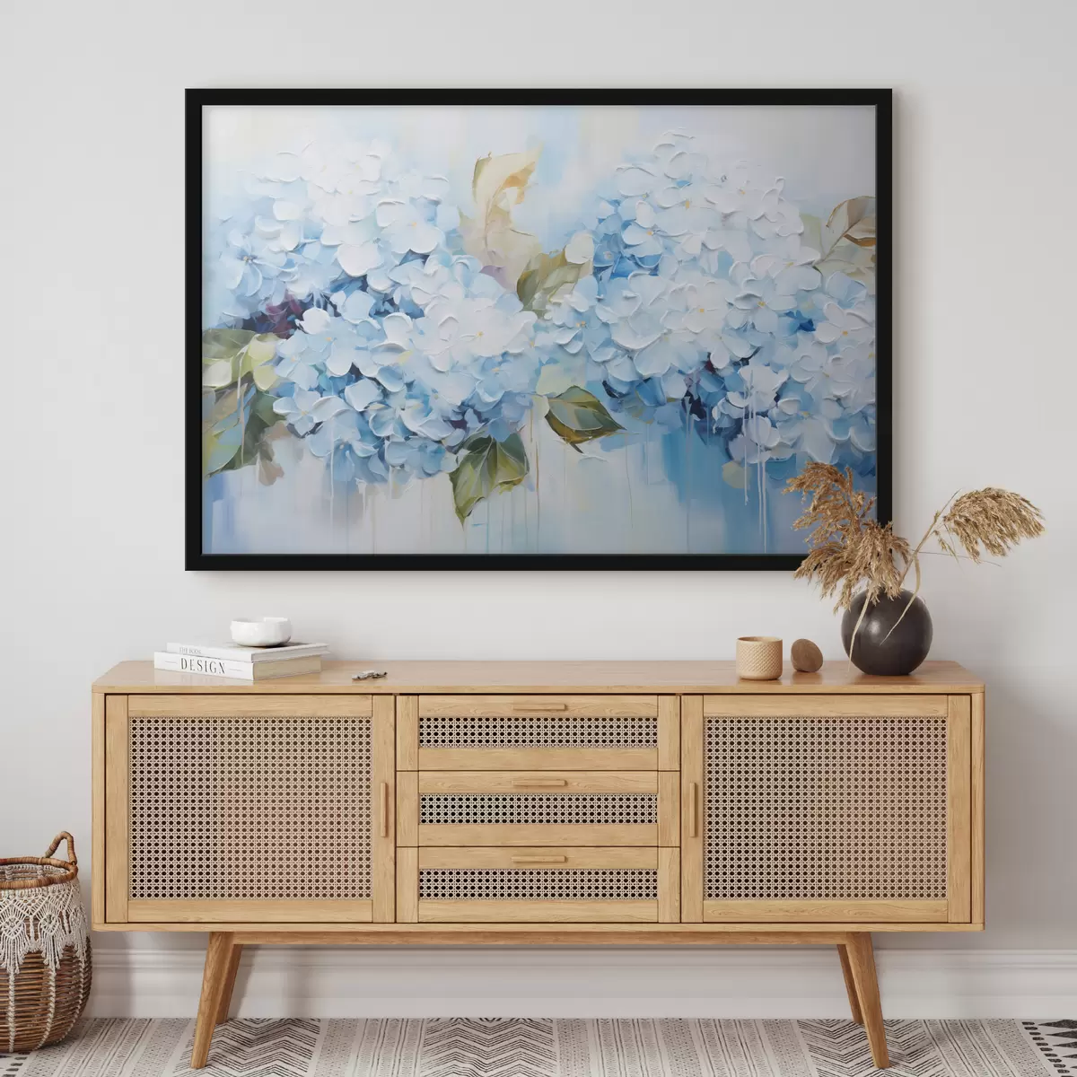 Poster Hortensias al pastel en técnica de pintura volumétrica f45052