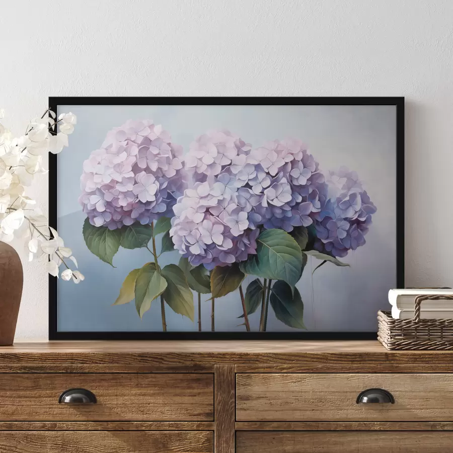 murales de pared Hortensias rosas y lilas en estilo pictórico f45055