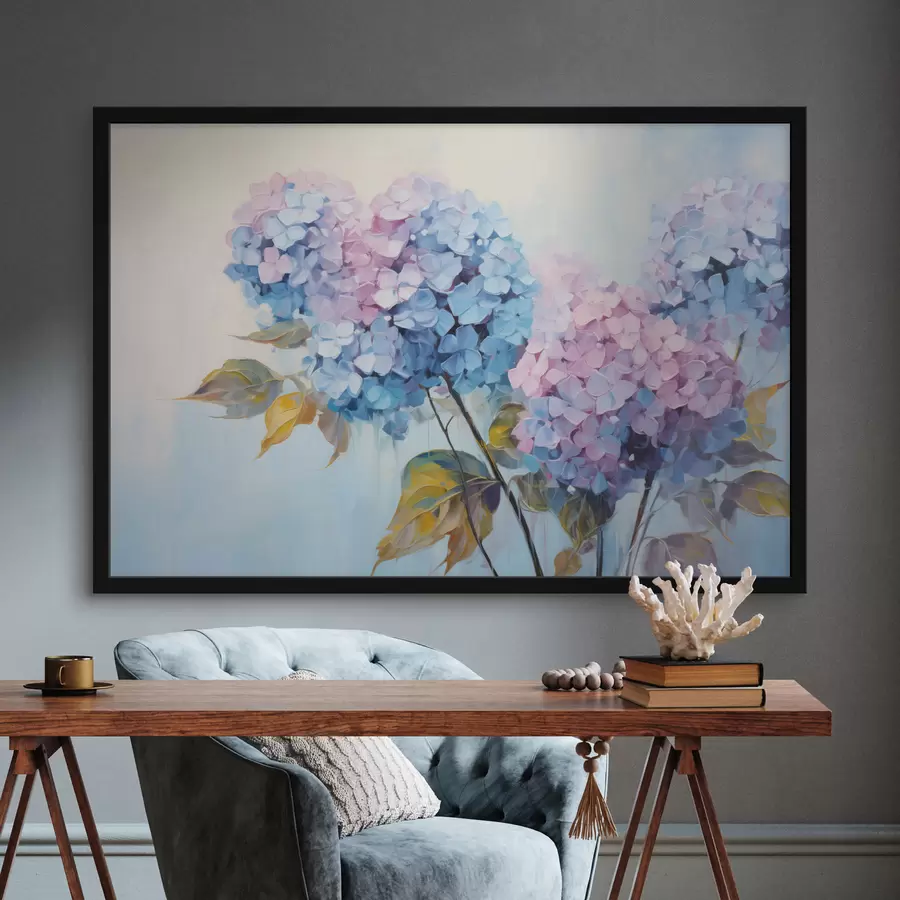 murales de pared Flores de hortensia abstractas en tonos suaves f45056