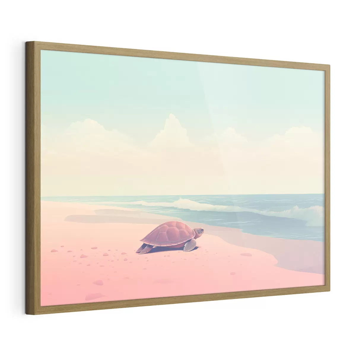 Poster Tortuga marina en una playa rosa: paisaje minimalista f45059