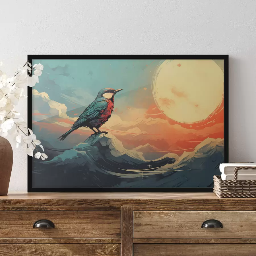 murales de pared Paisaje artístico con pájaro y cielo vibrante f45060